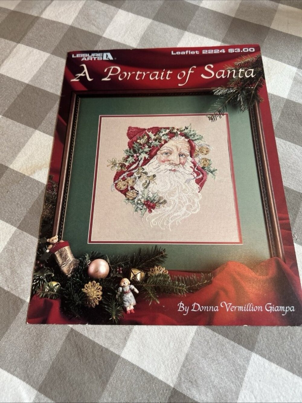 Vtg Leisure Arts Counted Cross Stitch Pattern Leaflet 2224 a Portrait of Santa